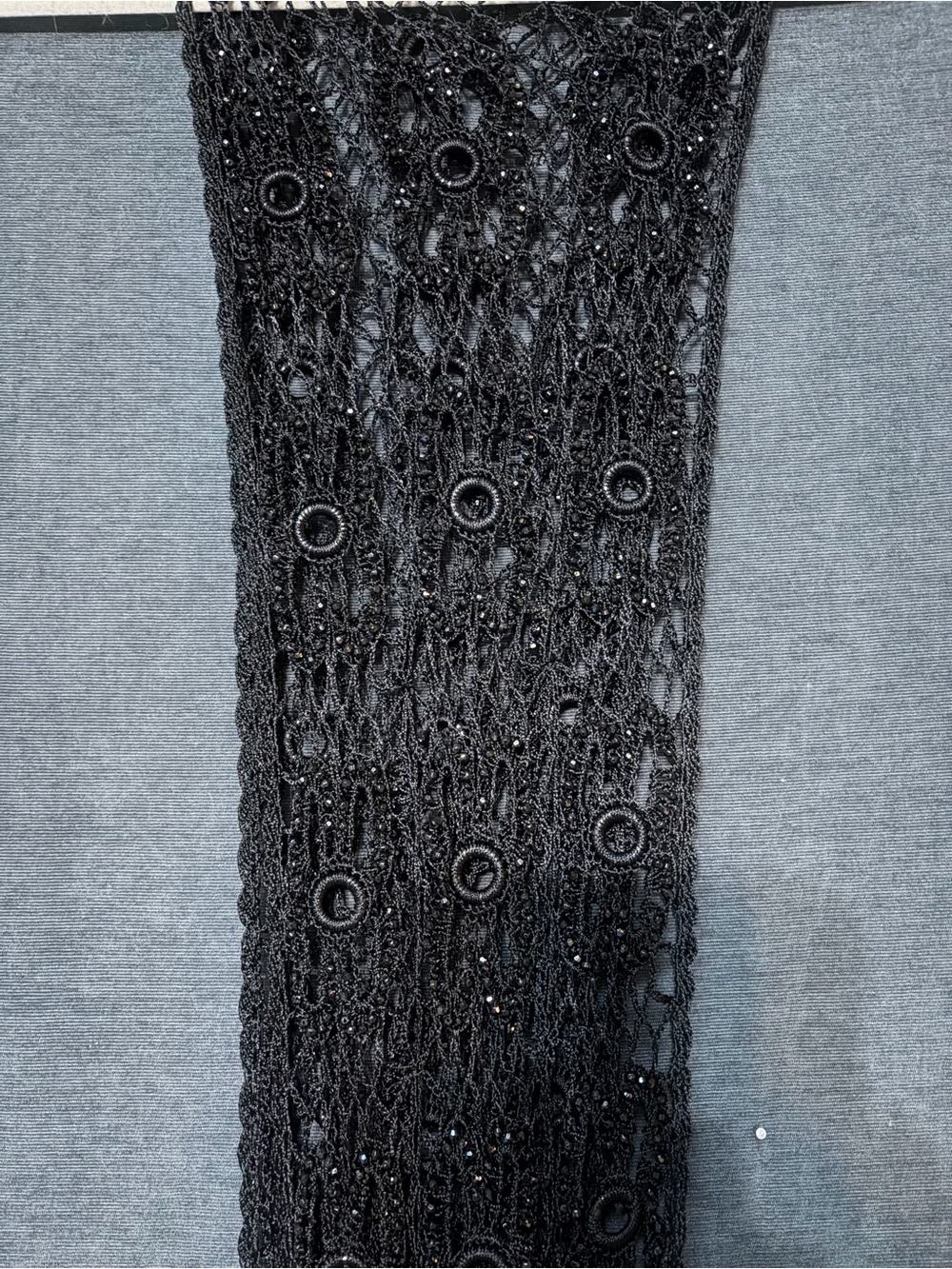 Black Beaded Crochet Scarf Wrap with sparkle hat